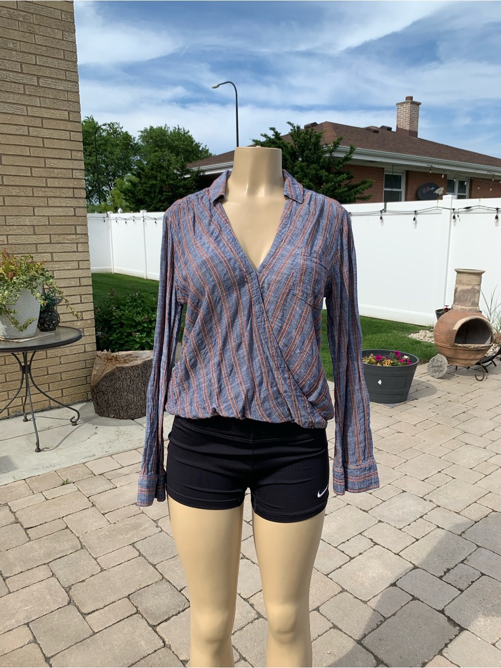 Pilcro Anthropologie denim like orange Striped Wrap clip size S
